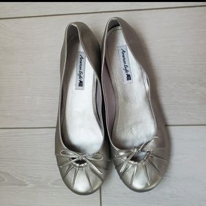 American Eagle Silver Ballet Flats with Bow